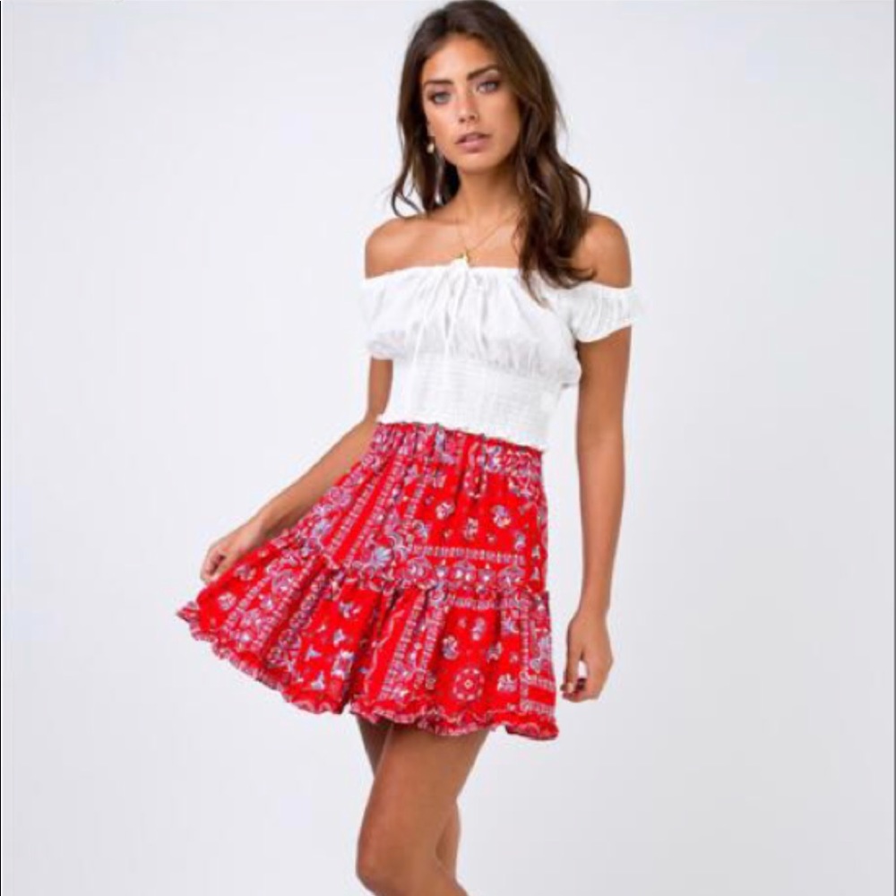 Princess Polly Red Hawaiian Flowy Skirt